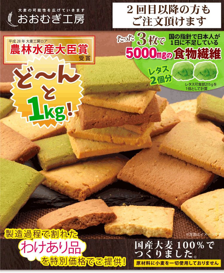 わけあり５種の大麦おからクッキー1kg