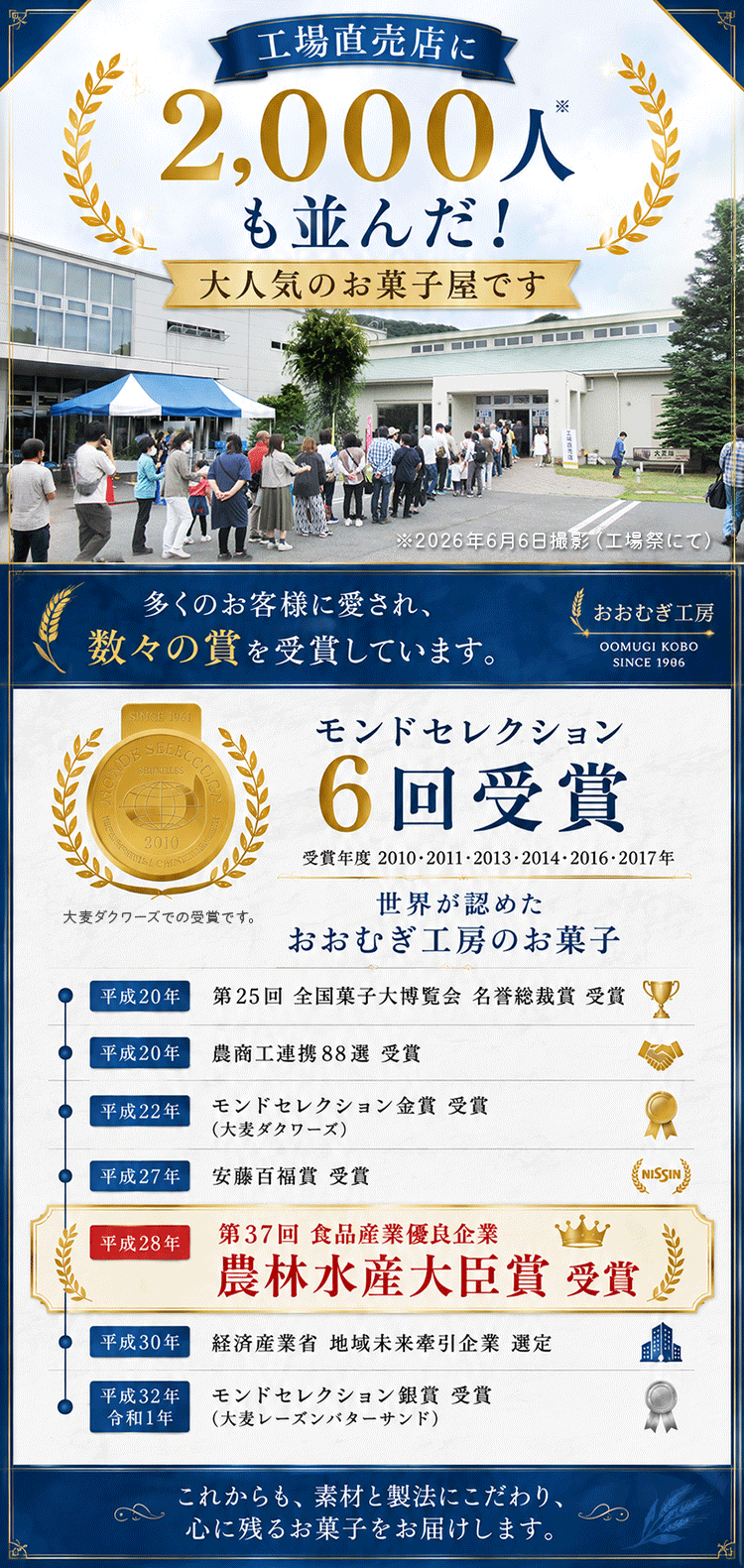 2000人並ぶ大人気店です！農林水産大臣賞やモンドセレクションなど、様々な賞を受賞しました